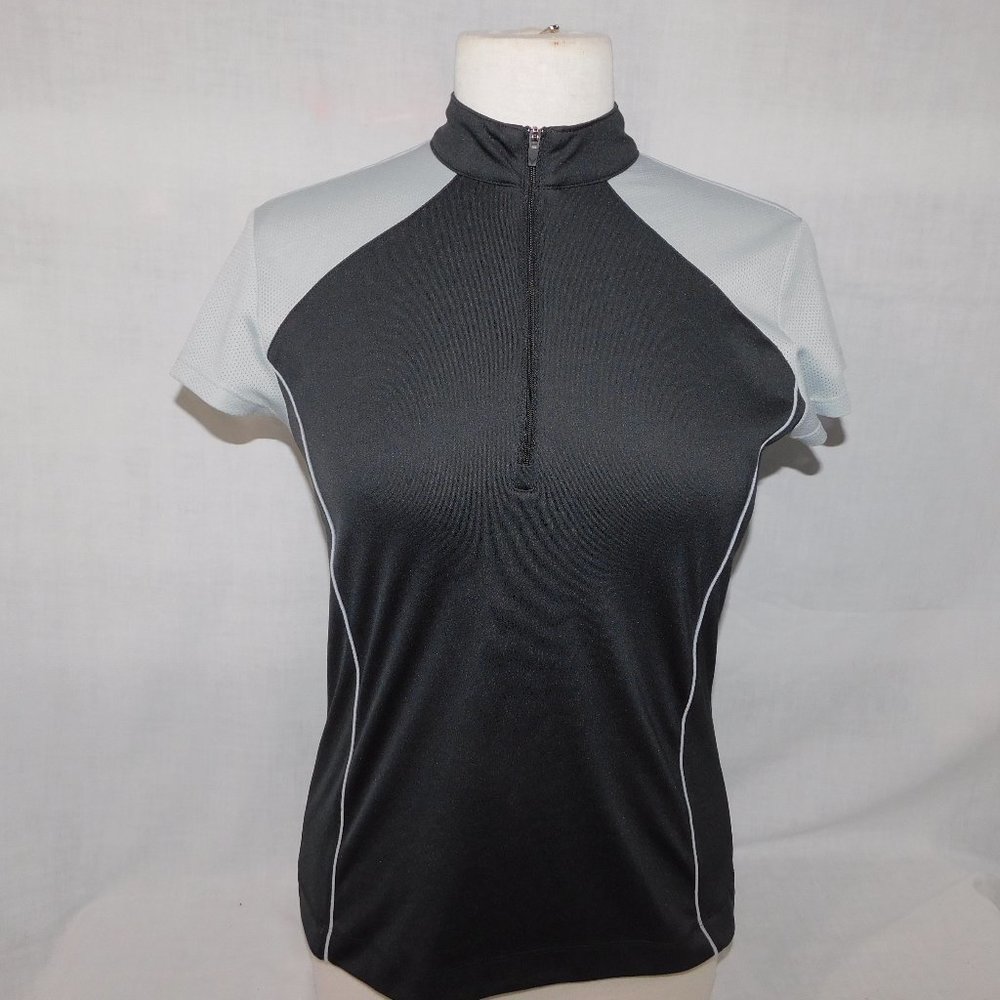 Callaway Womens M Gray Black 1/4 Zip Short Sleeve Golf Polo Shirt